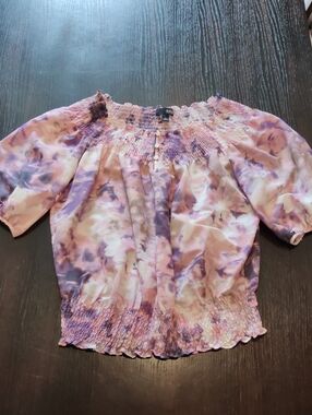 A.N.A Lavender and Pink Tie-Dye Off-Shoulder Smocked Blouse